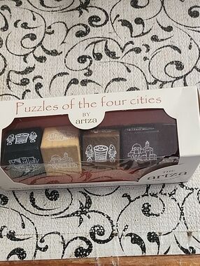 Source Unknown Puzzles of the Four Cities Wooden Cube Set - Black, Tan, Brown